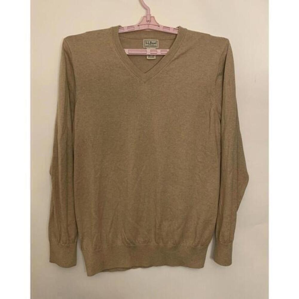 LL Bean Men's L Cashmere Blend V-Neck Sweater Pullover Camel Tan‎